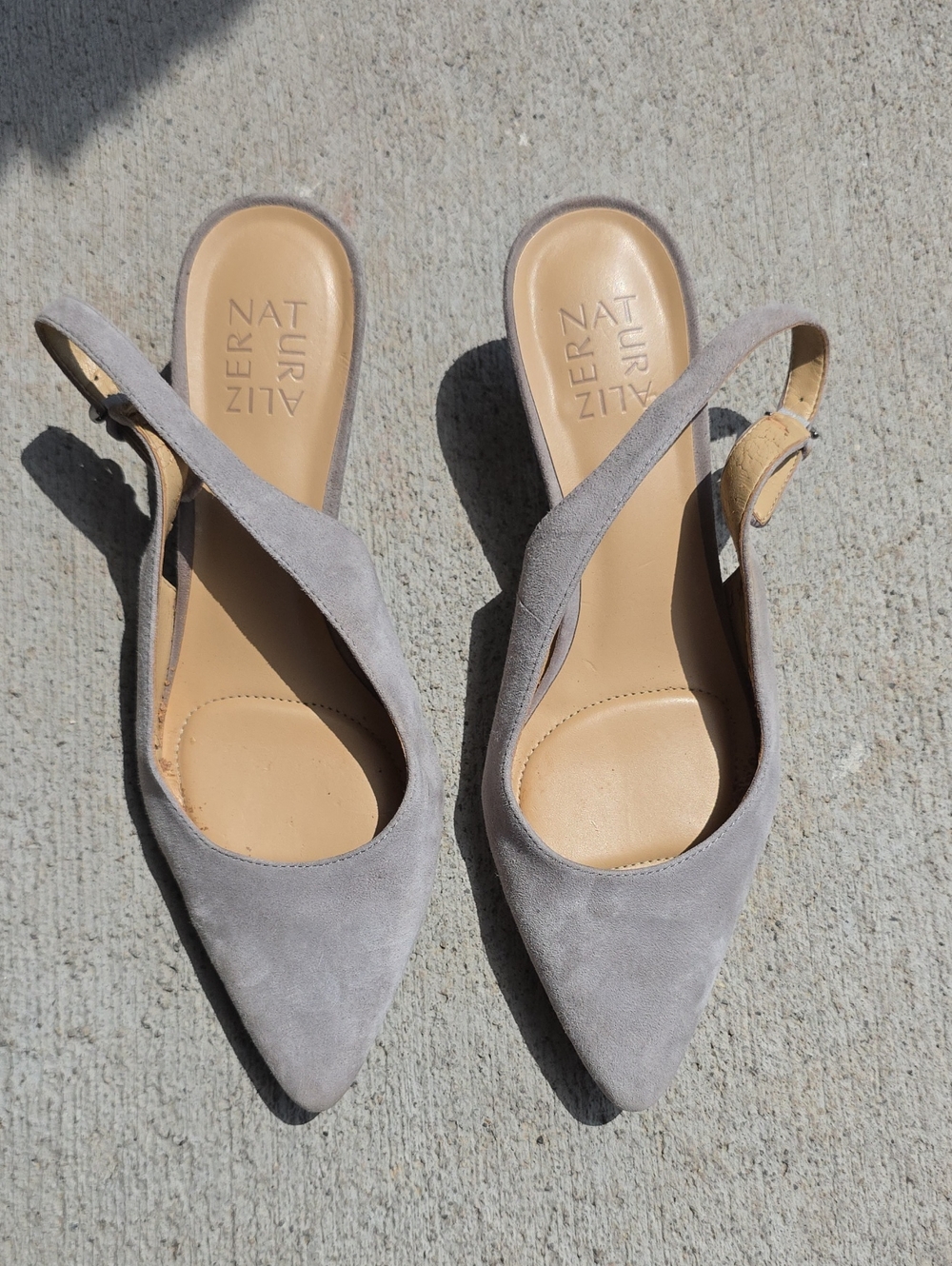 Naturalizer Light Gray Suede Slingback Pointed-Toe Mules